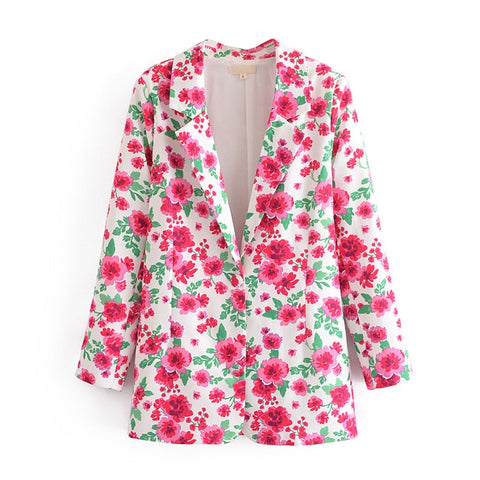 YENKYE Women Print Flower Blazer Mujer Notched Collar Long Sleeve Office Ladies Suits Spring Autumn Outerwear Tops
