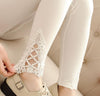 Autumn Leggins Fashion Women Leggings Triangle Lace Hollow Out Legging High Elastic Woman Cotton Skinny Slim Trousers