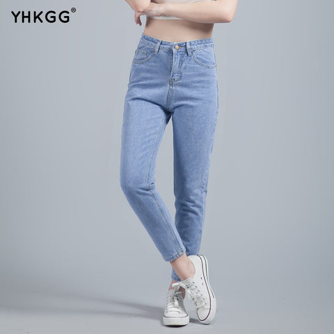 Women Casual Jeans High Waist Ankle Length Jeans Vintage Blue Denim Pants Femme Plus Size