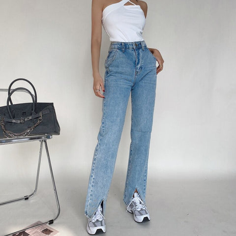 YHYG 2022 Mom Jeans Woman High Waist Black Blue Denim Pants Taille Haute Jeansy Straight Wide Leg Streetwear 90s style Vintage