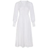 YIGELILA Women Autumn Long Dress Elegant V-neck Lantern Sleeve Dress Empire Slim Solid Dress Mid-length 66947