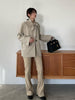 YIZZHOY  Women Casual Tweed Simple Scarf Suit Loose Slim Coat Long Sleeve Two Buttons Pockets Jackets
