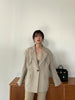 YIZZHOY  Women Casual Tweed Simple Scarf Suit Loose Slim Coat Long Sleeve Two Buttons Pockets Jackets