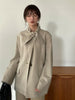 YIZZHOY  Women Casual Tweed Simple Scarf Suit Loose Slim Coat Long Sleeve Two Buttons Pockets Jackets