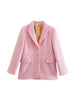 YLJHQX 2023 Women Pink Slim Suit Spring Elegant Office Ladies Long Sleeve Single Breasted Textured Blazer