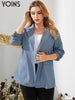 YOINS Blazer 2023 Autumn Long Sleeve Demin Blue Blazer Casual Loose Pockets Coats Plus Size Outwear Elegant Street Coat