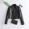YOSIBCD Women 2022 Faux Leather Cropped Blazers Coat Vintage Notched Collar Long Sleeve Female Outerwear Chic Tops