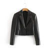 YOSIBCD Women 2022 Faux Leather Cropped Blazers Coat Vintage Notched Collar Long Sleeve Female Outerwear Chic Tops