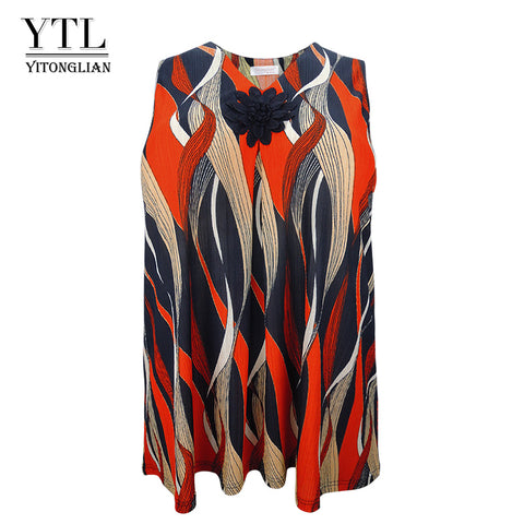 YTL Plus Size Female T-shirt Summer Women Oversized Loose Tunic Sleeveless Print V Neck Flower Tank Top Casual Vest 6XL 7XL H085