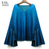 YTL Women Plus Size Autumn Winter Vintage Velvet Flare Long Sleeve V Neck Female Tops Casual Slim Blouse Shirt 6xl 7xl 8xl H128