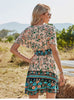 YYCZF 2023 Bohemia Floral Dress Women Casual V Neck High Waist Short Sleeve Print Dress For Women Summer Dress