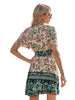 YYCZF 2023 Bohemia Floral Dress Women Casual V Neck High Waist Short Sleeve Print Dress For Women Summer Dress