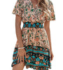 YYCZF 2023 Bohemia Floral Dress Women Casual V Neck High Waist Short Sleeve Print Dress For Women Summer Dress