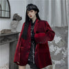 Yangelo Street Suit Jacket Women Spring Autumn 2022 Loose Vintage Office Lady Wine Red Blazer Party Chic Coat Woman