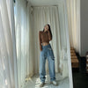 Yedinas Vintage Asymmetrical Waist Hole Straight Jeans Womens Loose Denim Pants 2022 Casual Wide Leg Pants Streetwear Mom Jeans