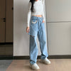 Yedinas Vintage Asymmetrical Waist Hole Straight Jeans Womens Loose Denim Pants 2022 Casual Wide Leg Pants Streetwear Mom Jeans