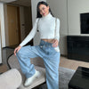 Yedinas Vintage Asymmetrical Waist Hole Straight Jeans Womens Loose Denim Pants 2022 Casual Wide Leg Pants Streetwear Mom Jeans