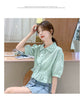 Yellow/Green Color Cotton Short Sleeve Blouse Womens' Turn Down Collar Sweet 2023 Spring Summer Lady Shirts Office Lady Tops