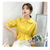 Yellow/Green Color Cotton Short Sleeve Blouse Womens' Turn Down Collar Sweet 2023 Spring Summer Lady Shirts Office Lady Tops