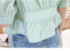 Yellow/Green Color Cotton Short Sleeve Blouse Womens' Turn Down Collar Sweet 2023 Spring Summer Lady Shirts Office Lady Tops