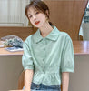 Yellow/Green Color Cotton Short Sleeve Blouse Womens' Turn Down Collar Sweet 2023 Spring Summer Lady Shirts Office Lady Tops