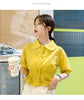 Yellow/Green Color Cotton Short Sleeve Blouse Womens' Turn Down Collar Sweet 2023 Spring Summer Lady Shirts Office Lady Tops