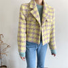 Yellow Plaid Blazer Jacket Women Autumn Winter Thick Warm Single Breasted Lapel Suit Jacket Ladies Casual Blazers Coat