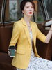 Yellow Stripe Blazer Women Casual Thin 2023 Summer Formal Half Sleeve Slim Jacket Office Ladies Work Coat