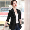 Yellow Stripe Blazer Women Casual Thin 2023 Summer Formal Half Sleeve Slim Jacket Office Ladies Work Coat
