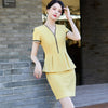 Yellow Suits Women Summer Thin High End Professional Temperament Short Sleeve Slim Blazer And Skirt Office Ladies Work Wear