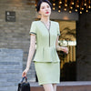 Yellow Suits Women Summer Thin High End Professional Temperament Short Sleeve Slim Blazer And Skirt Office Ladies Work Wear