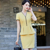 Yellow Suits Women Summer Thin High End Professional Temperament Short Sleeve Slim Blazer And Skirt Office Ladies Work Wear