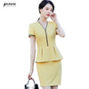 Yellow Suits Women Summer Thin High End Professional Temperament Short Sleeve Slim Blazer And Skirt Office Ladies Work Wear