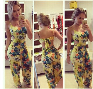 Yellow Women Jumpsuits Rompers Lady Clubwear Summer Backless Bandage Playsuit Bodycon Party Trousers Size S to XL