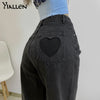 Yiallen Women Chic Heart Shaped Y2K High Waist Gradient Jeans Baggy Harajuku Straight Pants Vintage Denim Streetwear Trousers