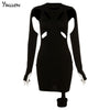 Yiallen Women Spring Casual High Street Stretch Slim Hollow Out Sexy Mini Bodycon Dresses 2022 Simple Solid Black Dresses
