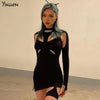 Yiallen Women Spring Casual High Street Stretch Slim Hollow Out Sexy Mini Bodycon Dresses 2022 Simple Solid Black Dresses
