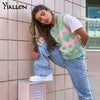 Yiallen Y2K Harajuku Letter Hole Pants Women High Waist Straight Jeans Chain Hip Hop Denim Casual Baggy Trousers Streetwear2022