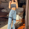 Yiallen Y2K Harajuku Letter Hole Pants Women High Waist Straight Jeans Chain Hip Hop Denim Casual Baggy Trousers Streetwear2022