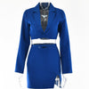 Yimunancy 2-Piece Blazer Sets V Neck Cropped Blazer + High Waist Skirt 2023 Autumn Button Notched Lace Up Matching Set