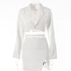 Yimunancy 2-Piece Blazer Sets V Neck Cropped Blazer + High Waist Skirt 2023 Autumn Button Notched Lace Up Matching Set
