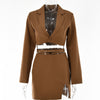 Yimunancy 2-Piece Blazer Sets V Neck Cropped Blazer + High Waist Skirt 2023 Autumn Button Notched Lace Up Matching Set