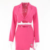 Yimunancy 2-Piece Blazer Sets V Neck Cropped Blazer + High Waist Skirt 2023 Autumn Button Notched Lace Up Matching Set