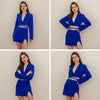 Yimunancy 2-Piece Blazer Sets V Neck Cropped Blazer + High Waist Skirt 2023 Autumn Button Notched Lace Up Matching Set