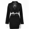 Yimunancy 2-Piece Blazer Sets V Neck Cropped Blazer + High Waist Skirt 2023 Autumn Button Notched Lace Up Matching Set