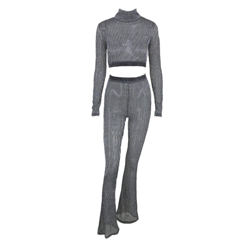 New Arrival  Rompers Women Long Sleeve Crop Top Slim Style Skinny 2 Pieces Jumpsuits Bodycon Overalls