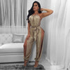 Long Rompers Women Sexy Summer Style Side Splits Overalls Casual gold Sleeveless Halter Keyhole Jumpsuit Drop Shipping
