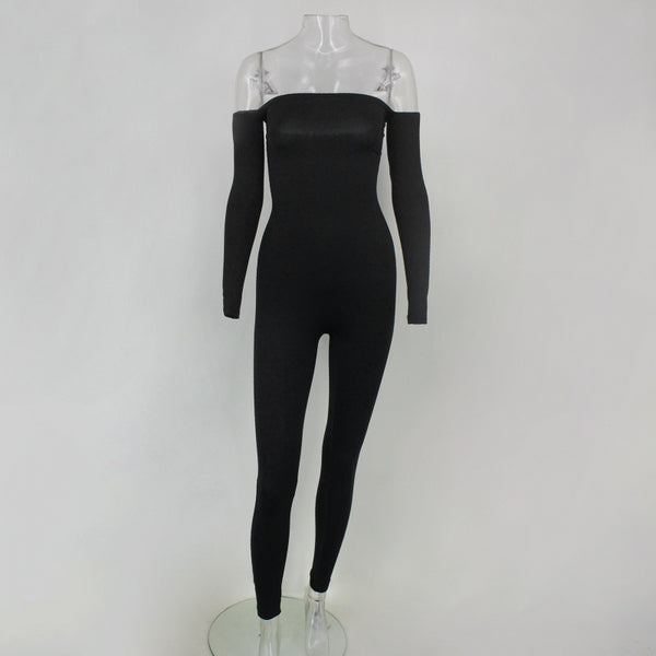 New Solid Womens Jumpsuit Sexy Off Shoulder Long Sleeve Bodysuit Autumn Elegant Bodycon Bandage Rompers Drop Shipping