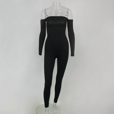 New Solid Womens Jumpsuit Sexy Off Shoulder Long Sleeve Bodysuit Autumn Elegant Bodycon Bandage Rompers Drop Shipping
