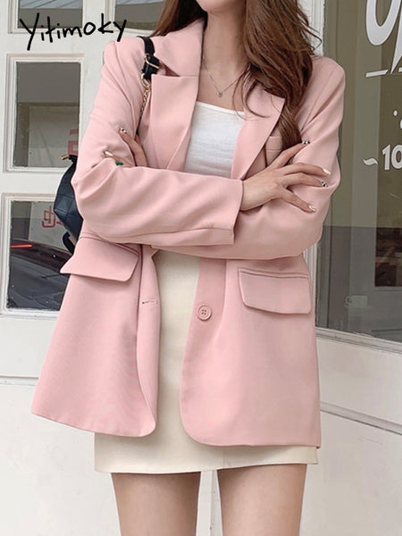 Yitimoky Blazers Jacket Female 2023 Office Loose Online Elegant Sweet Casual Professional Small Suit Jacket